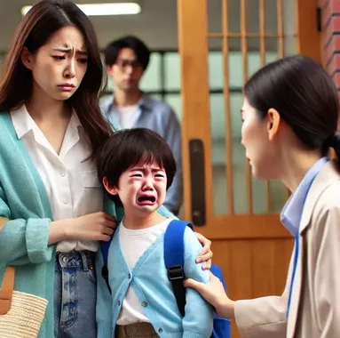 어린이집 앞에서 우는 아이