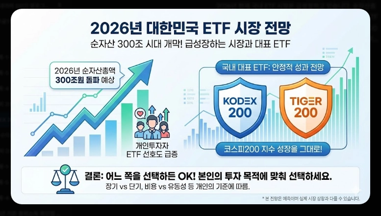 KODEX 200 vs TIGER 200 비교 총보수&middot;거래량&middot;순자산 분석 및 선택 가이드 (2026)