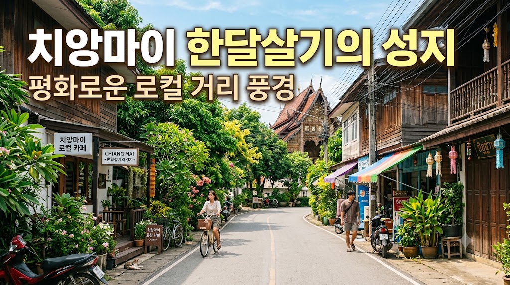 태국 치앙마이 올드타운의 고즈넉한 거리와 카페 전경