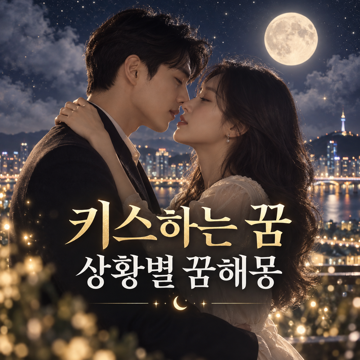 달빛 아래 키스하려는 연인의 몽환적인 모습