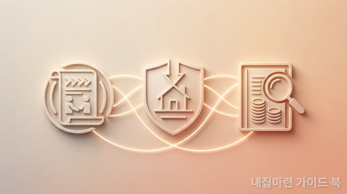 임대차 3법의 세 가지 핵심 요소를 상징하는 아이콘