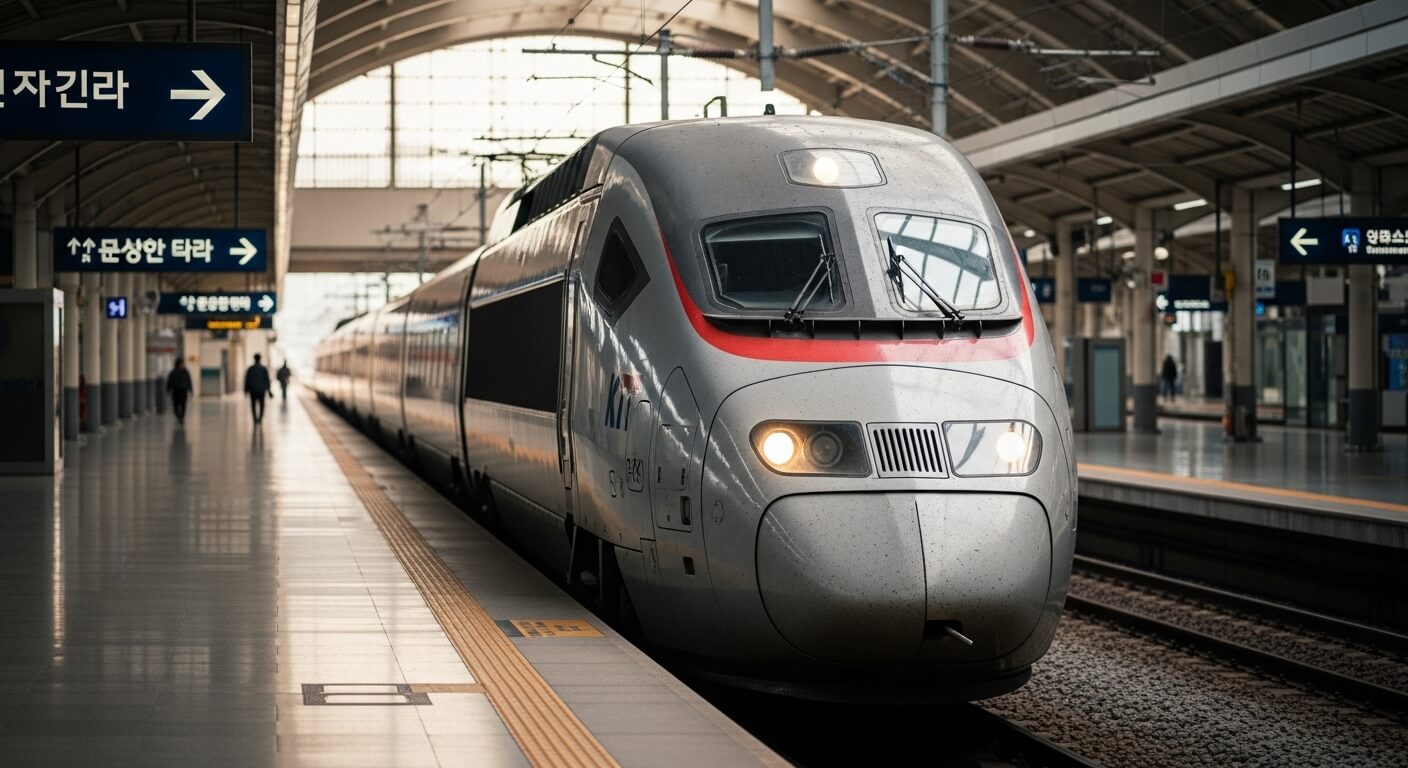 플랫폼에 도착한 KTX 열차와 탑승을 기다리는 승객