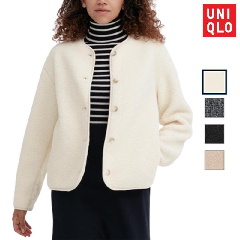 유니클로 여성 보아 후리스 플리스 크루넥 긴팔 가디건 자켓 4종 461660