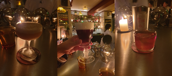 세가지 칵테일이 차례로 배치 되어 있다. 왼쪽부터 OLIVE & SOUL,CAFFÈ PARADISO, MASA MARGARITA