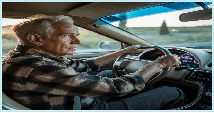 고령 운전자가 자동차를 운전하는 모습, 고령자 운전면허 갱신이나 적성검사 주제 관련 이미지