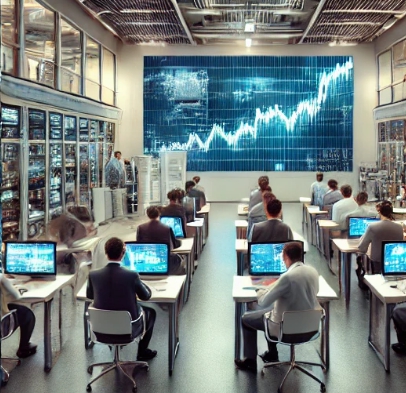 연구실에서 많은 사람들이 일하는 모습