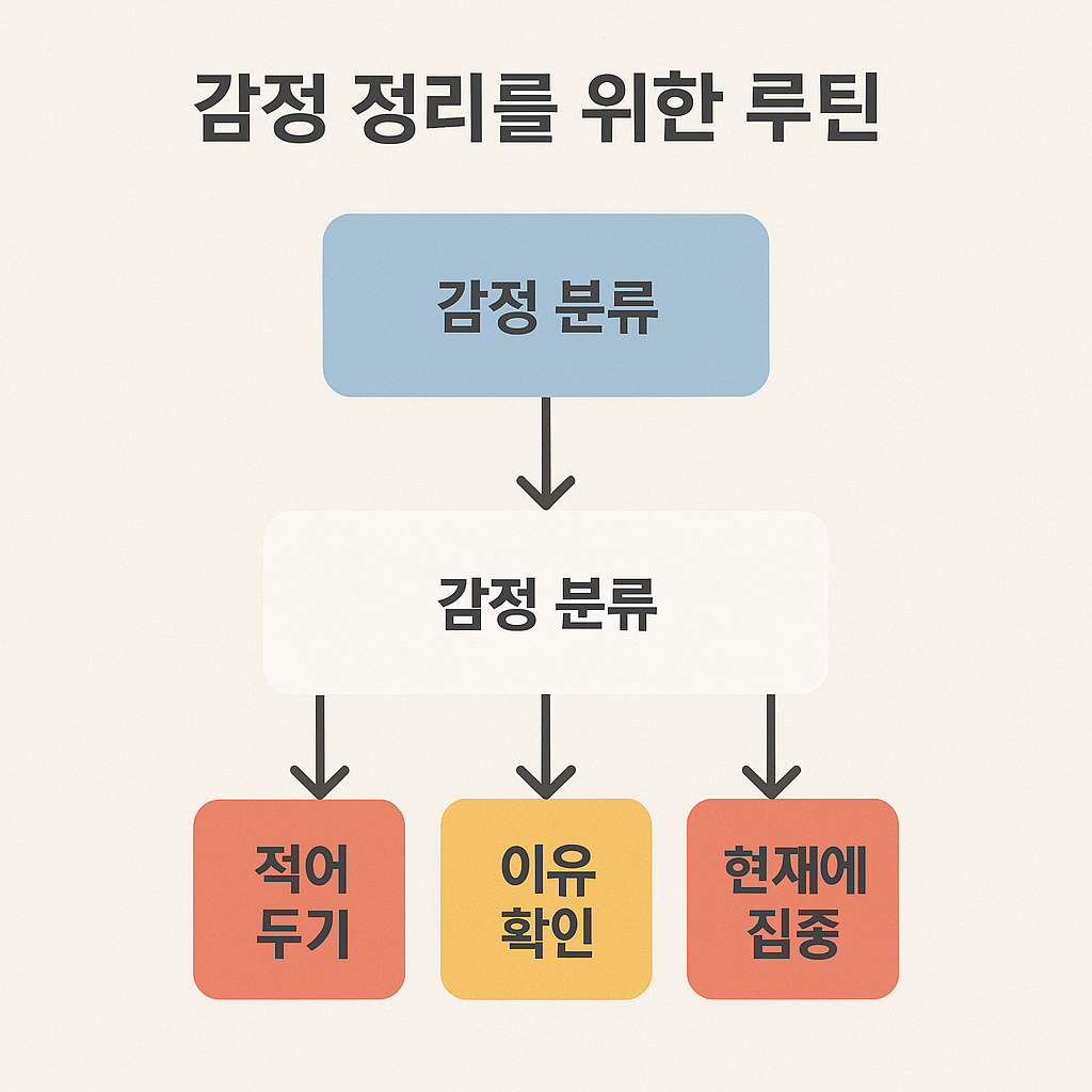 감정 정리를 위한 루틴 구조 인포그래픽 이미지
감정 관리 루틴, 감정 분류 도식