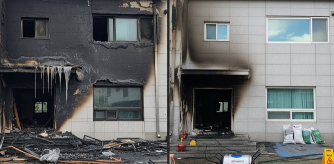 화재 그을림 청소중