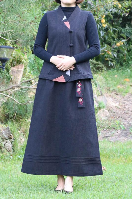 여자 생활한복 봄 가을 면 이중지 치마 단품 계량한복