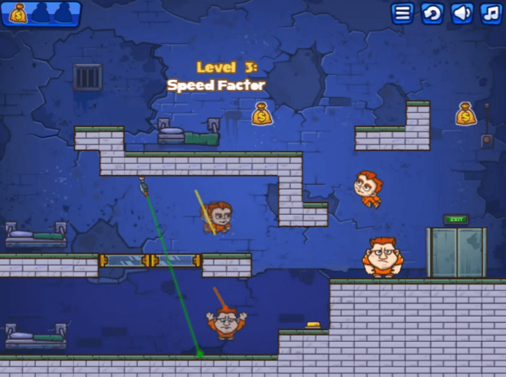 2인용-감옥탈출-게임하기1-플레이-작은-죄수가-큰-죄수의-머리를-밟고-점프하는-화면