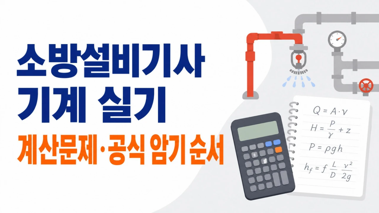 소방설비기사 기계 실기 계산문제와 공식 암기 순서를 안내하는 이미지