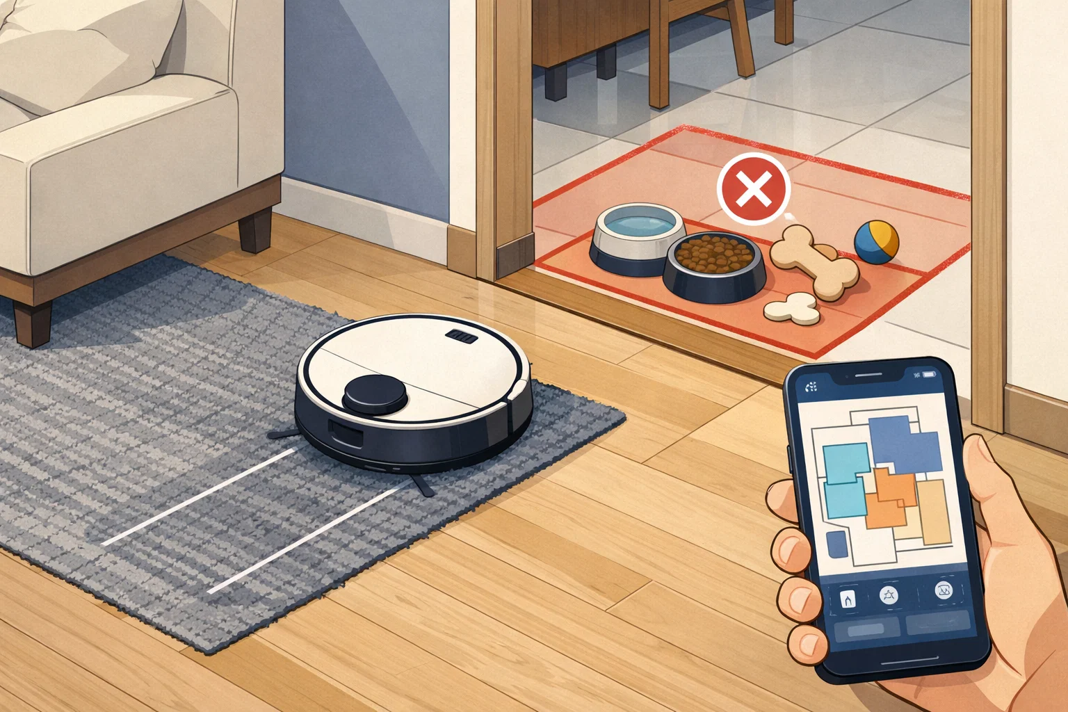 삼성 로봇청소기 선택 기준을 볼 때 집 구조와 장애물, 반려동물 공간 회피 설정 같은 실제 주행 환경을 함께 확인하도록 보여주는 이미지