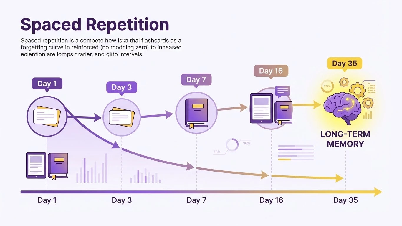 간격 반복 학습법의 원리를 시각적으로 설명하는 인포그래픽