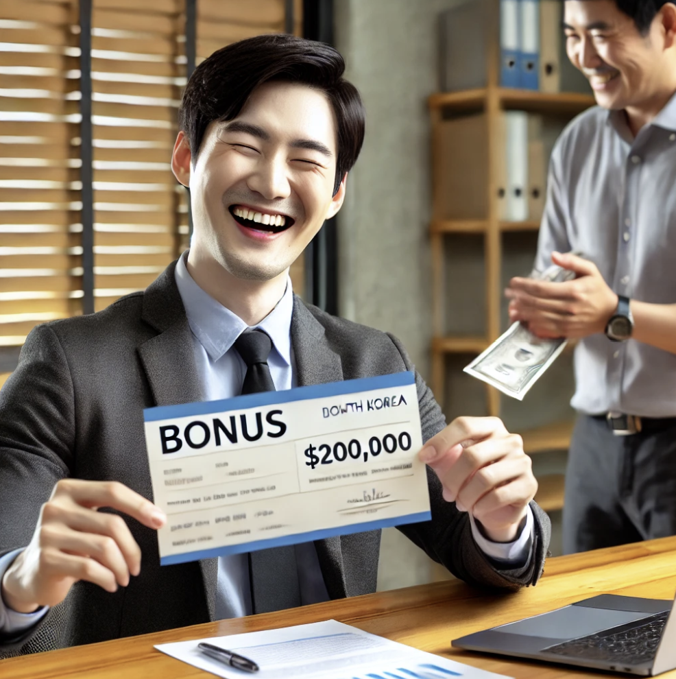 직장인이 보너스 급여를 받고 기뻐하는 모습