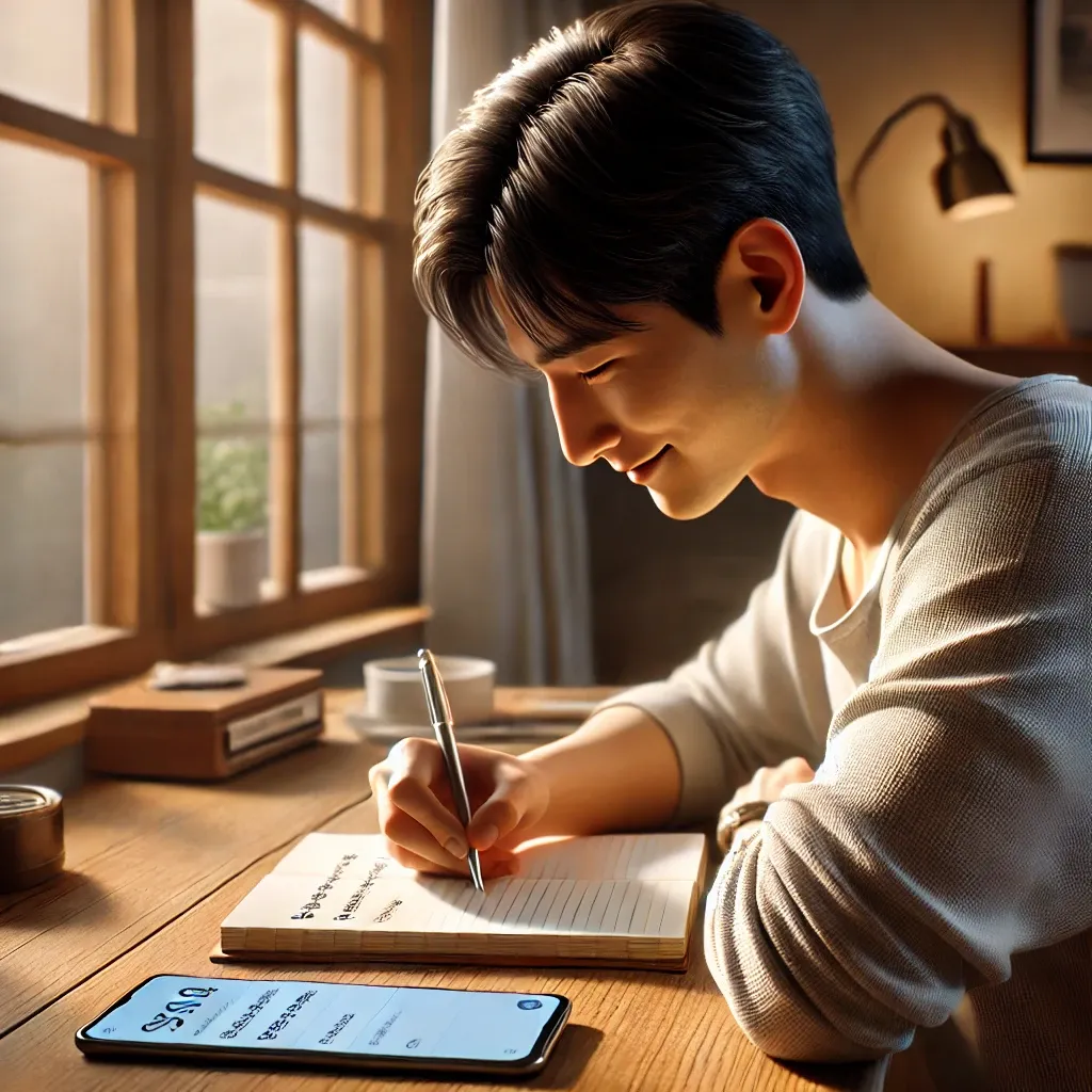 상담 노트를 작성하며 상담 일정을 확인하는 남성