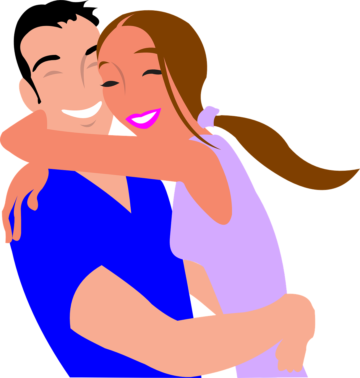 hug하고 있는 행복한 커플