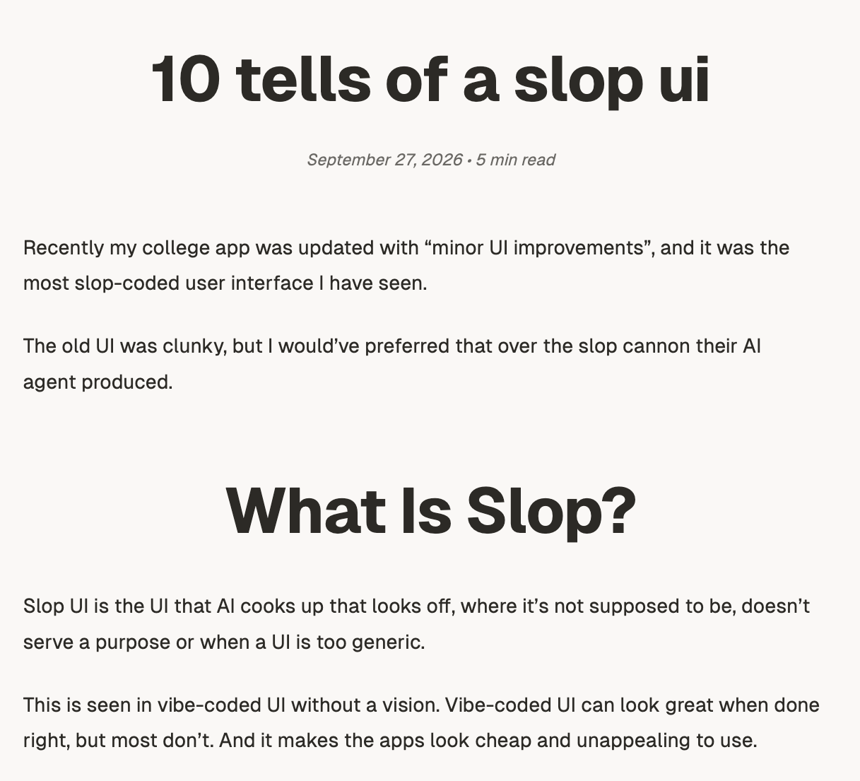 원문 블로그 10 tells of a slop ui 첫머리와 What Is Slop 정의