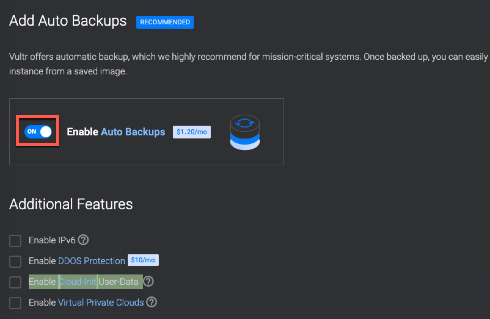 자동 백업 활성화