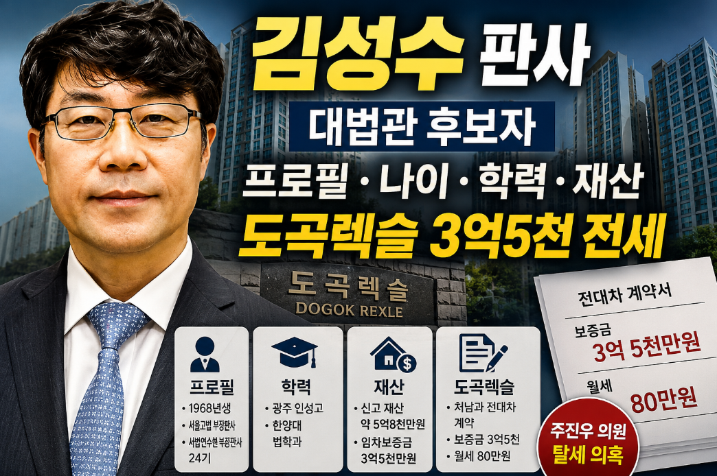 김성수 판사｜대법관 후보자&middot;프로필&middot;나이&middot;학력&middot;재산&middot;도곡렉슬 3억5천 전세