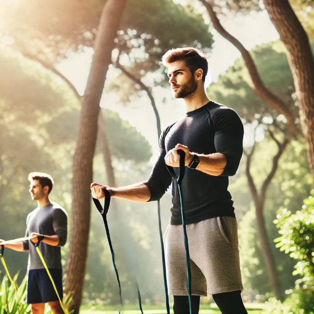 저항 밴드 트레이닝하는 사진