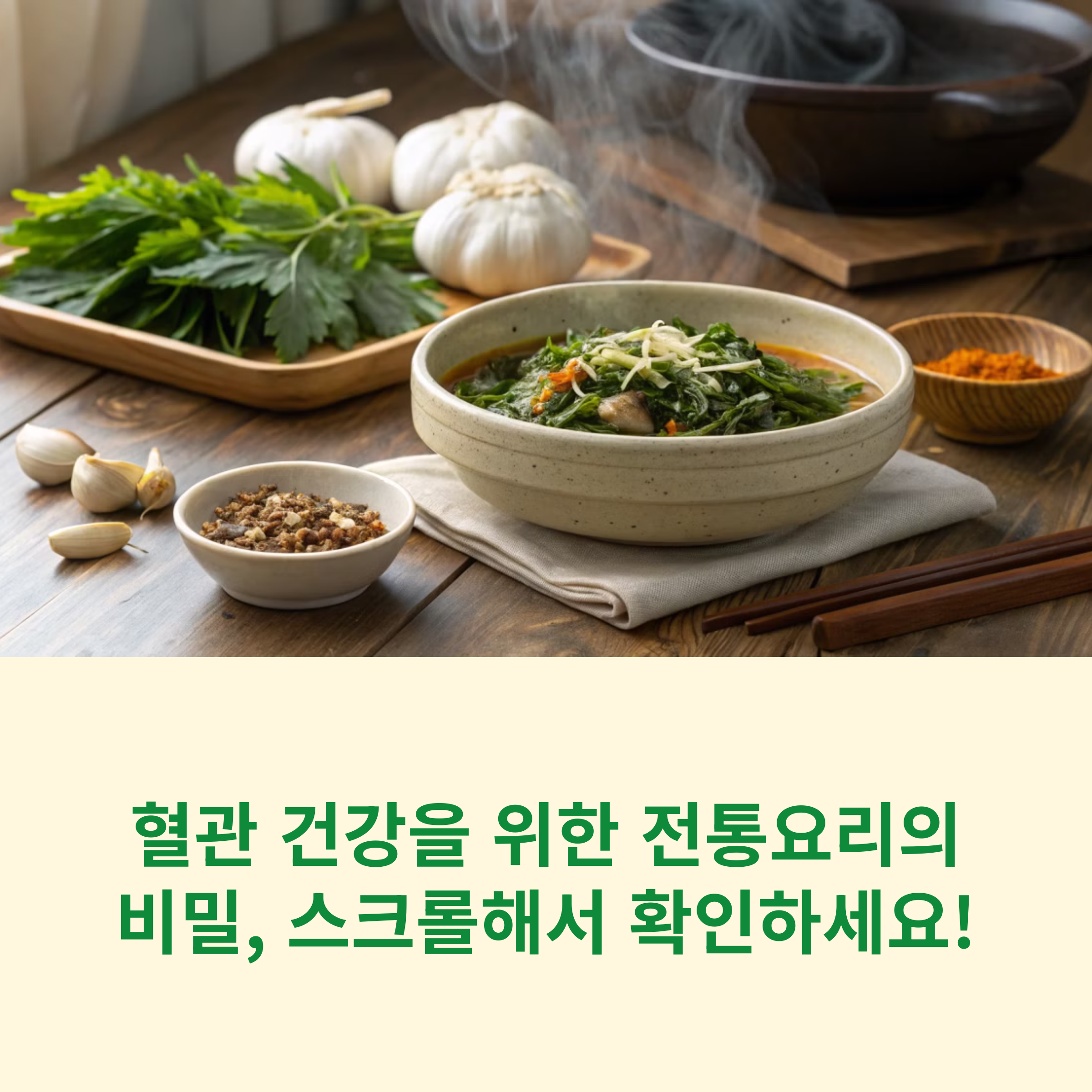 혈관 건강에 좋은 음식은 따로 있다! 쑥과 마늘이 포함된 전통요리의 비밀