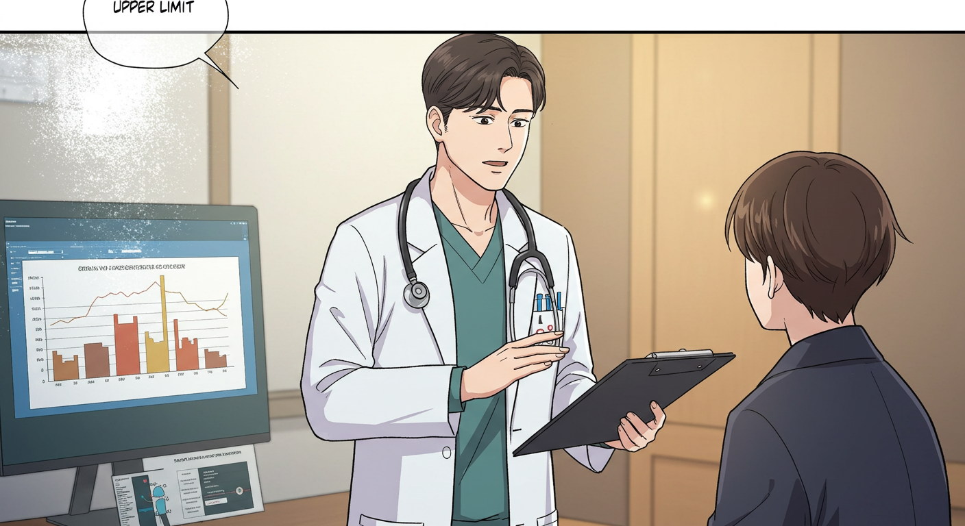 의사가 환자에게 본인부담상한제를 설명하는 장면