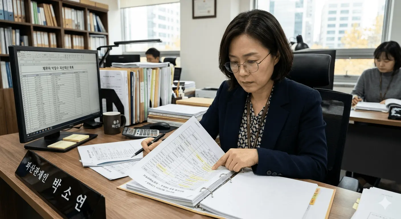 파산관재인이 통장 조사 하는 장면