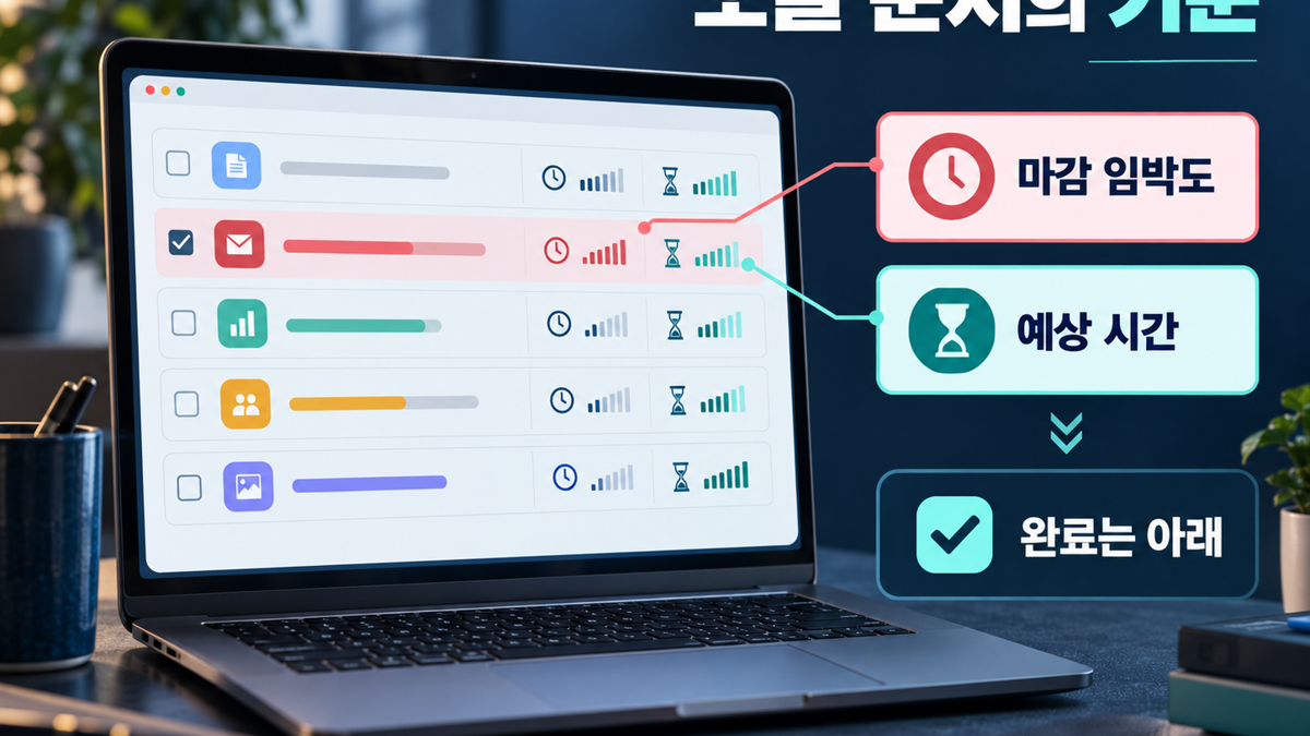 마감 임박도와 예상 시간을 비교해 오늘의 일정 시작 순서를 정하는 기준
