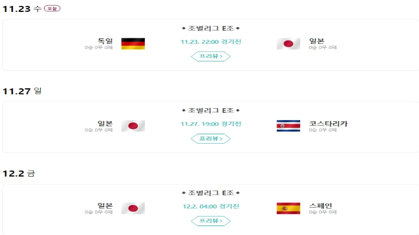 카타르 월드컵 E조 일정 사진입니다