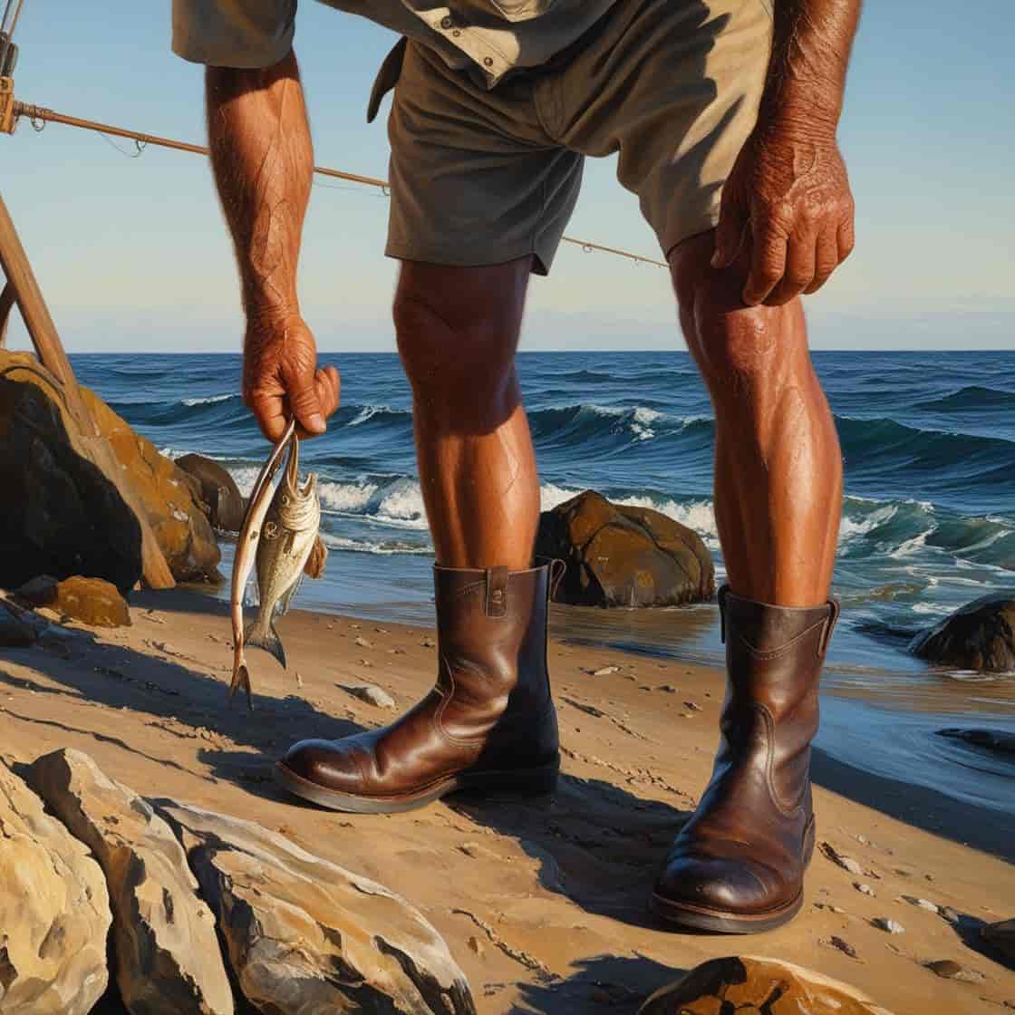 숏부츠를 신고 낚시하는 사람