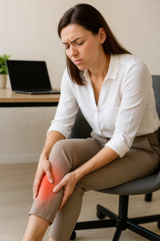 퇴근 시간 즈음 다리가 부어 고통스러워하는 직장인