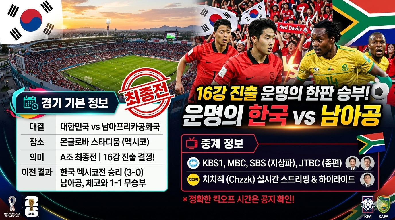 한국 남아공 경기시간 몇시? KBS&middot;JTBC 중계 채널&amp;#44; 모바일 무료 시청 방법&amp;#44; 대한민국 16강 경우의 수 총정리 관련사진