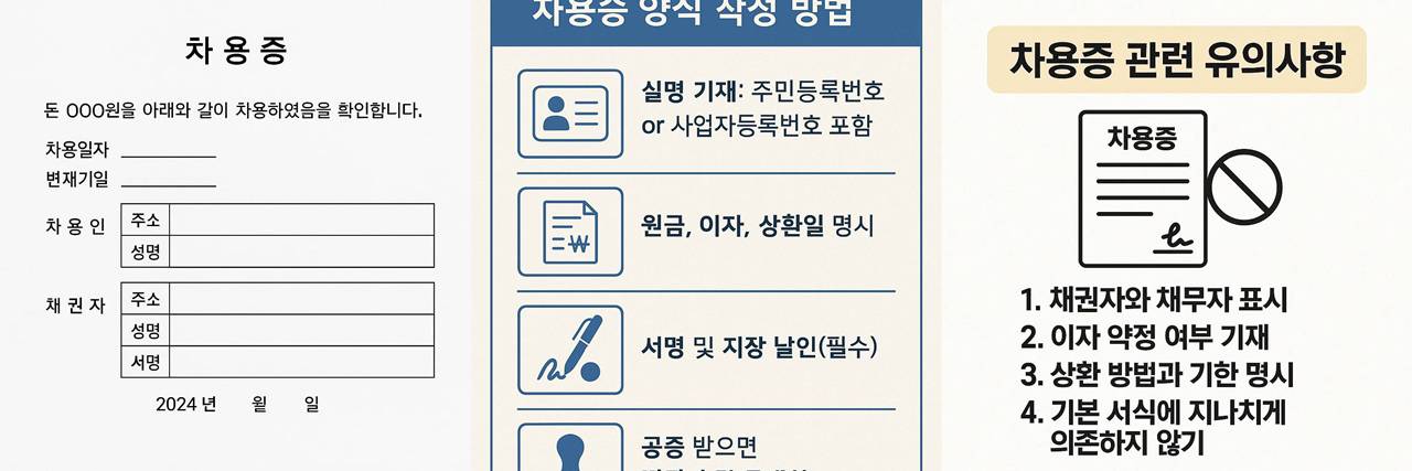 차용증 양식, 작성방법, 유의사항