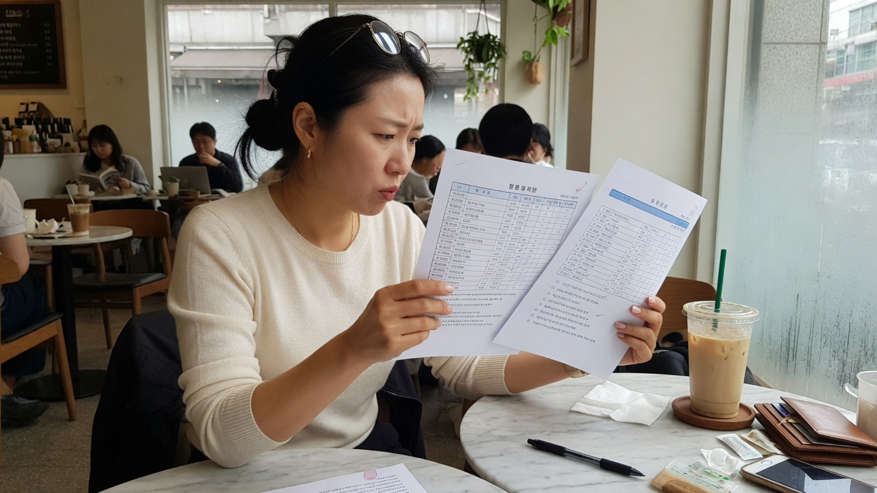 두 장의 명세서를 비교하는 장면