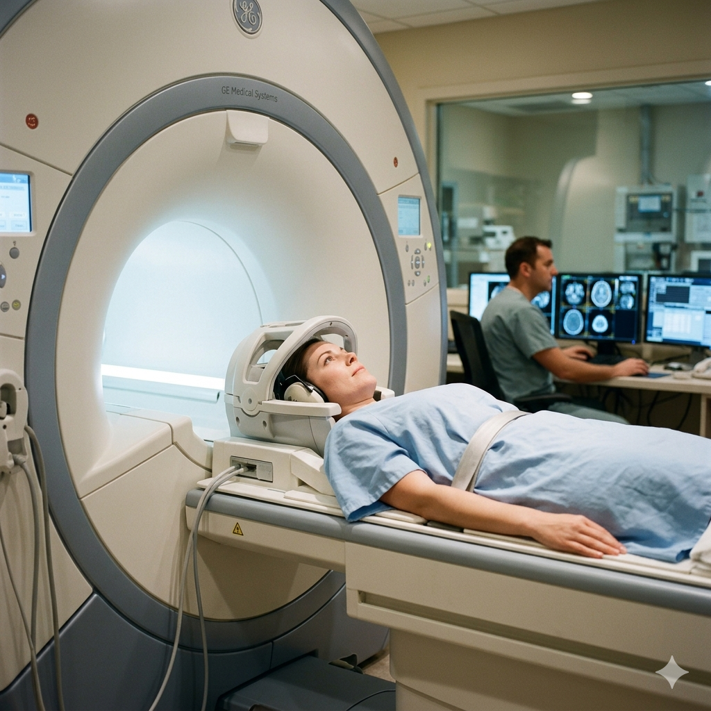 fmri 촬영 하고 있는 모습 예시 AI로 만듦