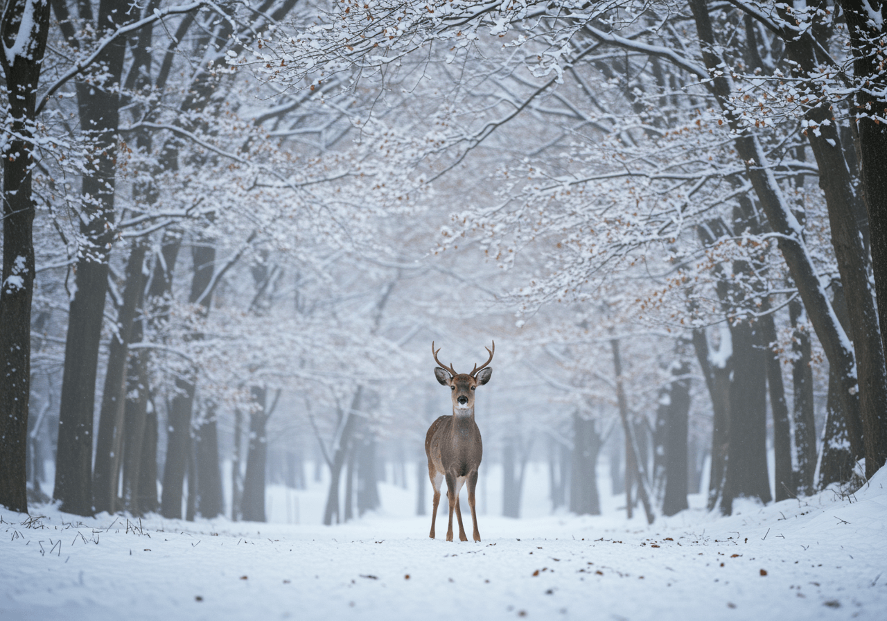 겨울 숲에서 활동하는 사슴, 자연 속에서 본 녹용의 배경