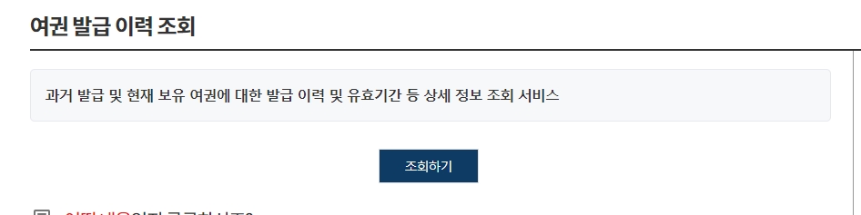 여권발급이력조회 서비스 상세 설명과 조회하기 버튼
