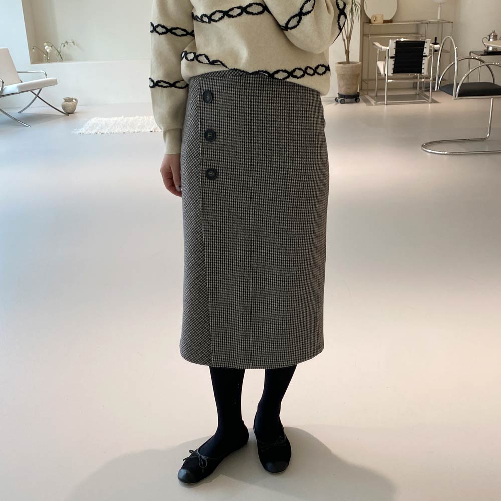 겨울 H라인 사이드 버튼 울 나이스 체크 스커트 SML
