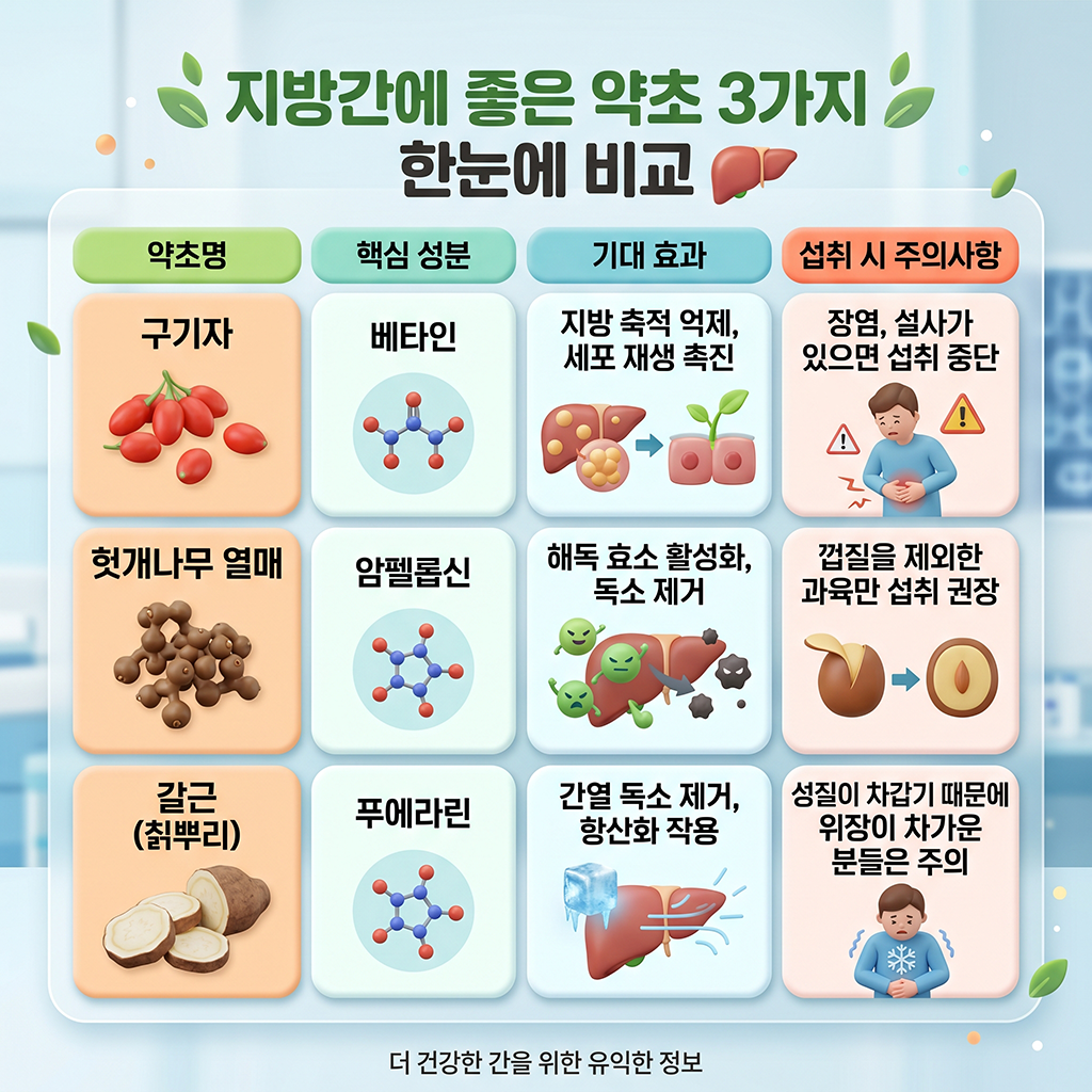 지방간에 좋은 약초 3종 한눈에 보는 비교표