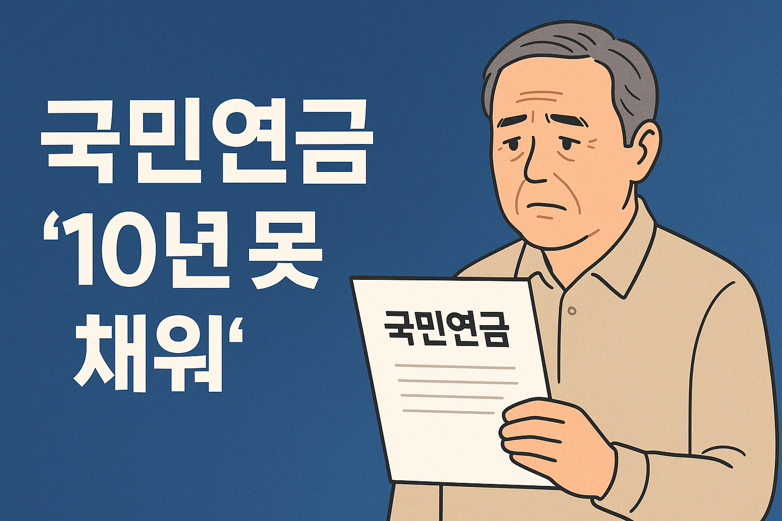 국민연금 10년 미달 우려, 서류 든 장년 남성 일러스트와 좌측 텍스트 표기