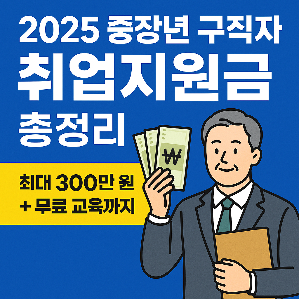 2025 중장년 구직자 취업지원금 안내 썸네일 - 최대 300만 원 + 무료 교육 포함