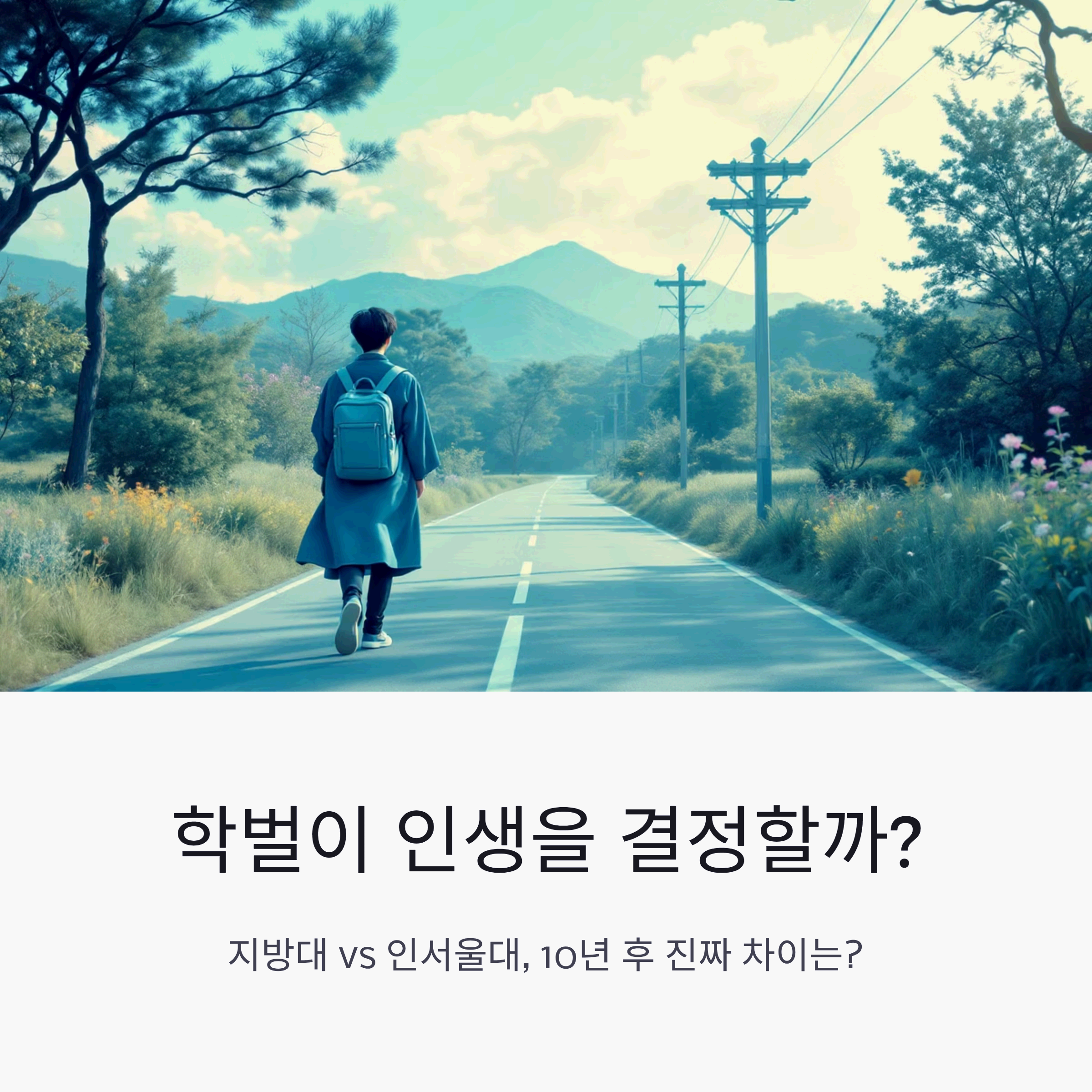 young Korean person standing at crossroads with two paths