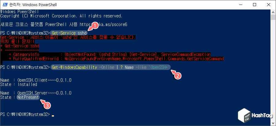 OpenSSH 설치 확인 CMD