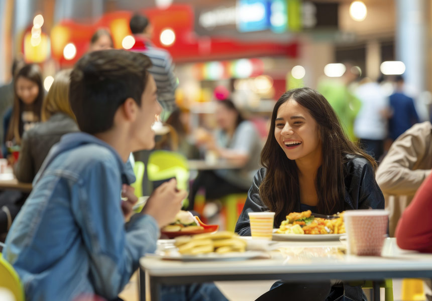 코스트코 푸드코트에서 식사하는 사람들 모습