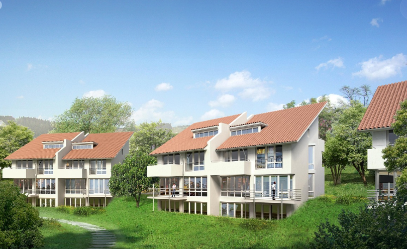 duplex houses with red roof
