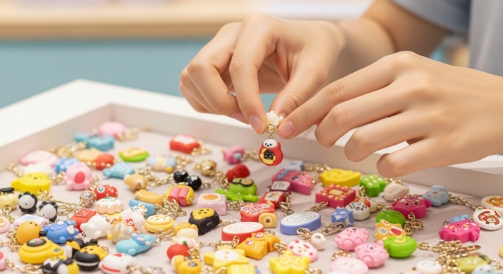 다양한 지비츠 참을 고르고 있는 한국 여성의 손