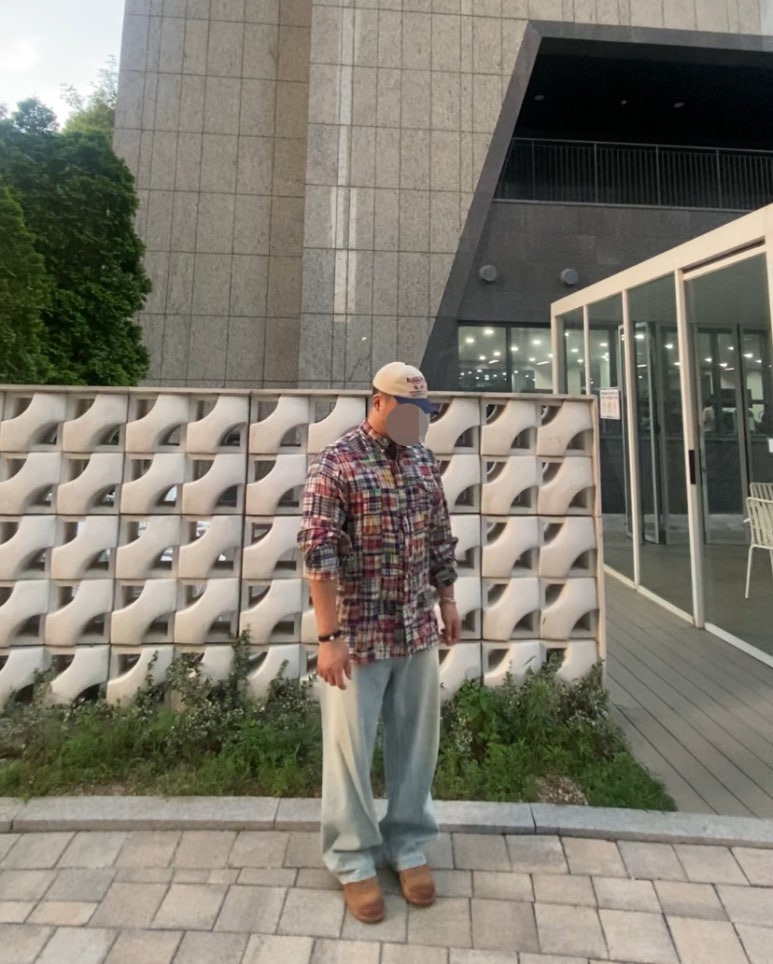 데일리룩('26. 7. 13.)곤니치와봉쥬르 빈티지 워싱 투톤 볼캡, 폴로랄프로렌 패치워크 마드라스 클래식핏 린넨셔츠, 에러스익셉티드 연청데님팬츠, 야세 YASE 스웨이드 더비슈즈
