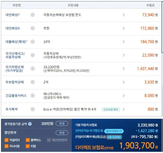 삼성화재 2024 BMW i7 보험료