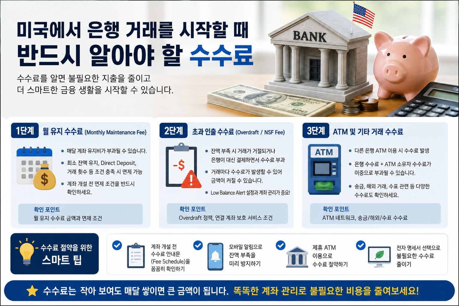 미국에서 은행 거래를 시작할 때 반드시 알아야 할 수수료