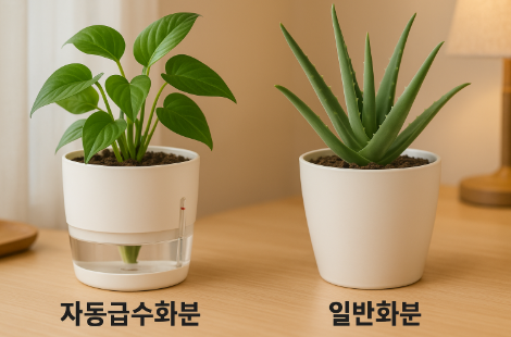 자동급수화분 과 일반화분 사진